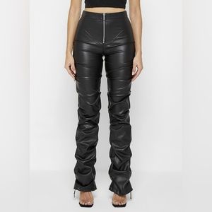Maniere de Voir Tacked Vegan Leather Flared Trousers